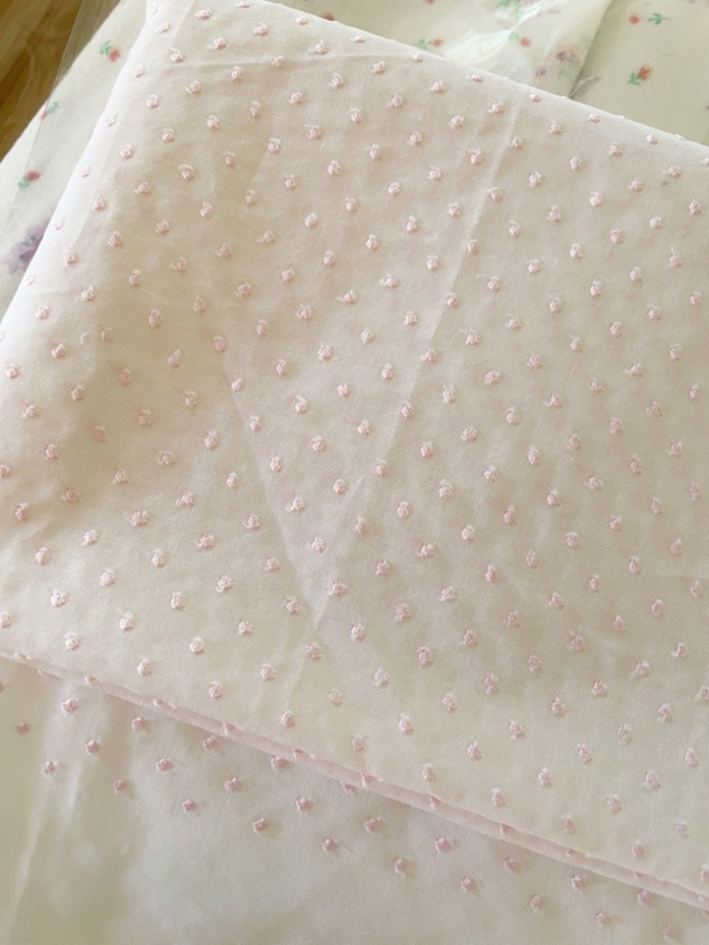 Dotted swiss vintage fabric - sheer fabric pink and white